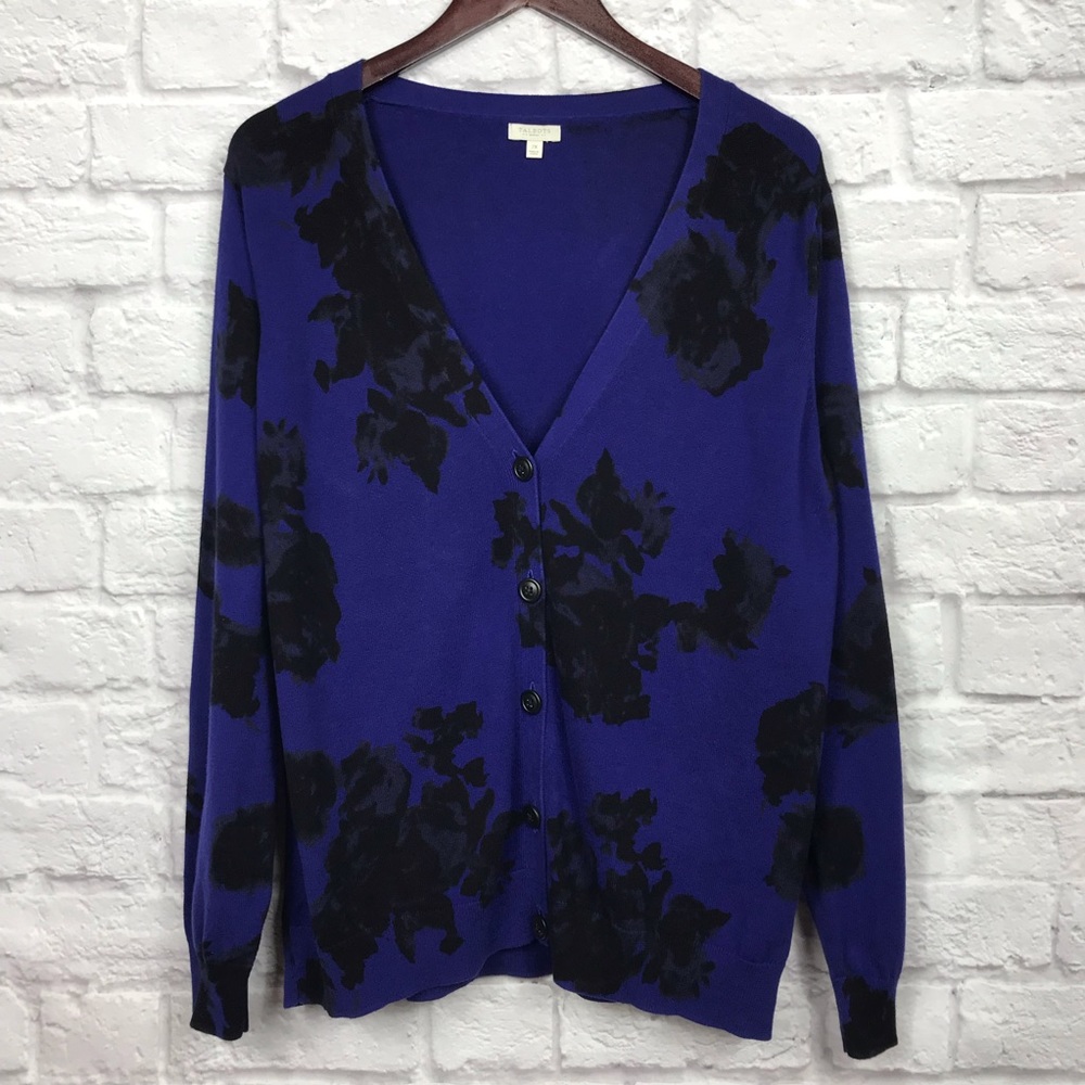 Talbots cardigan size 2X blue with black flowers